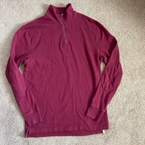 J Crew Reimagined Vintage Inspired 1/4 zip Elbow Patches Mens M TALL Preppy Red - Picture 2 of 9